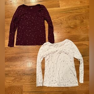 LOFT Maroon and White Long Sleeve Tops